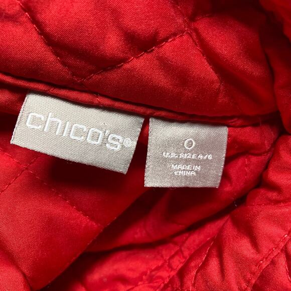 Chico’s Size 0 Button Front Red Quilted Jacket. Pre-Owned - Picture 5 of 12